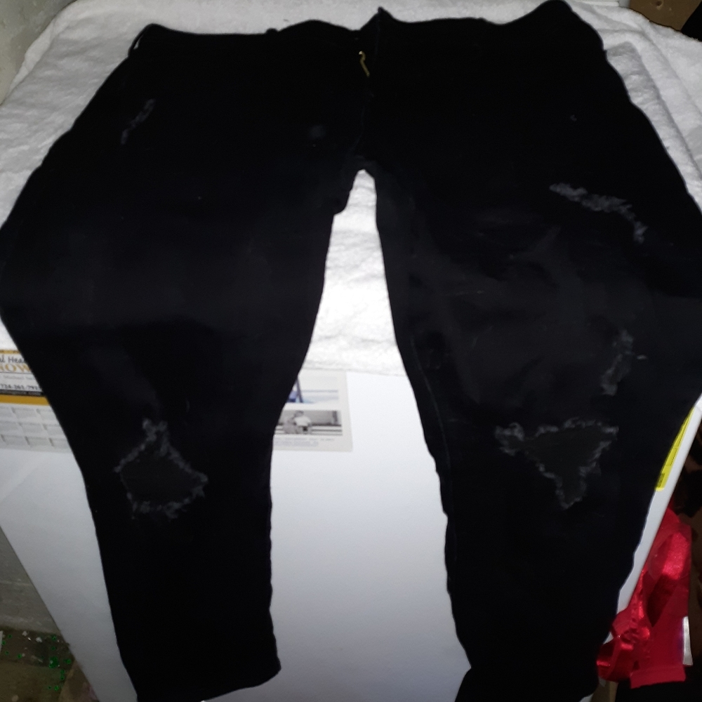 Old Navy Power Slim Straight High Rise Black Distressed Jeans